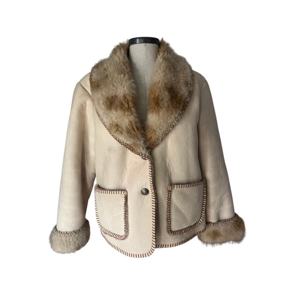 Coldwater Creek Faux Shearling Jacket M Western Whipstitch Y2K